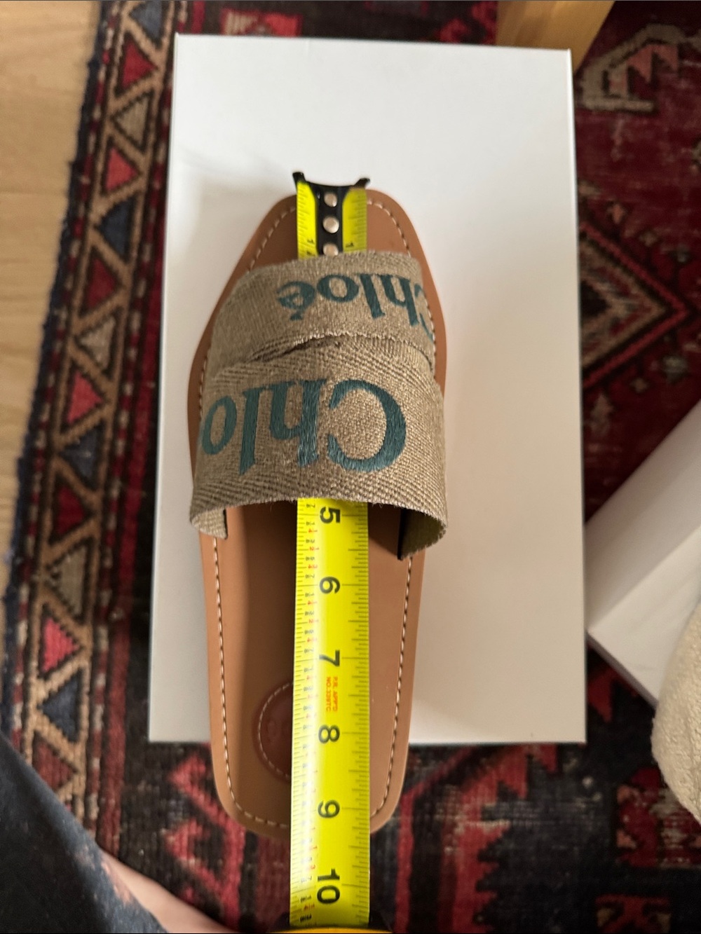 Chloe Woody Woven Slide Sandals - Olive green with dark green logo - Picture 13 of 14